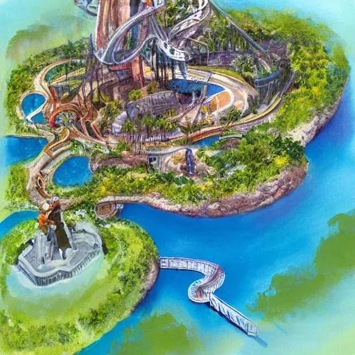 Image similar to painting of universal's islands of adventure, universal orlando, artstation