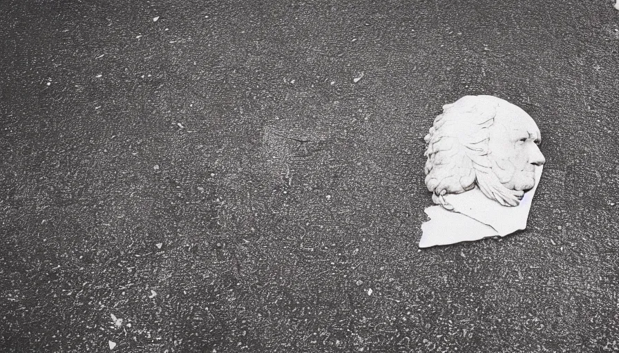 Image similar to 1 9 7 0 s movie still of the cutted head of robespierre on the pavement, cinestill 8 0 0 t 3 5 mm, high quality, heavy grain, high detail, cinematic composition, dramatic light, anamorphic, ultra wide lens, hyperrealistic