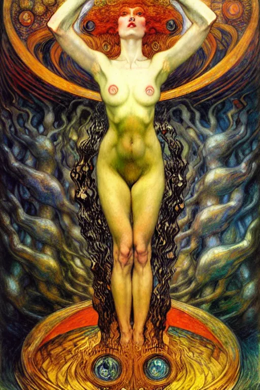 Image similar to Divine Chaos Engine by Karol Bak, Jean Delville, William Blake, Gustav Klimt, and Vincent Van Gogh, symbolist, visionary