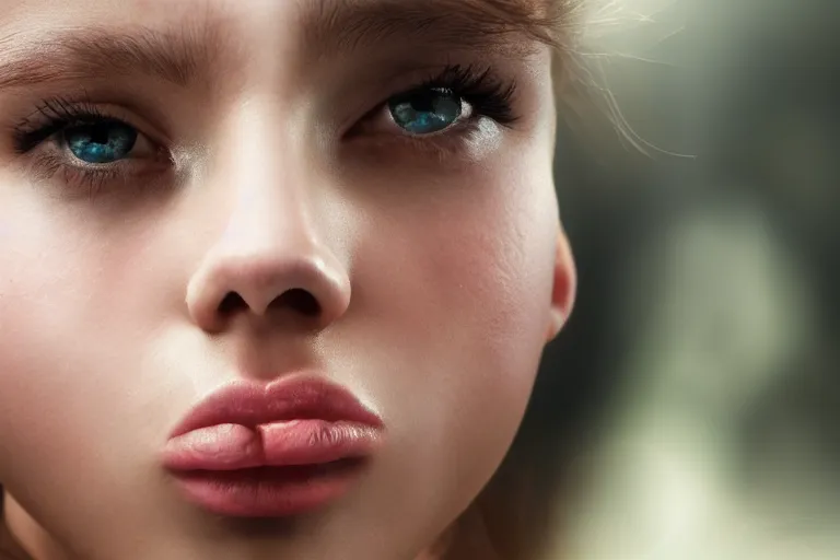 Image similar to an amazing photo, extreme close-up of the face of a young woman exercising, award winning photo, very detailed, cinematic, beautiful lighting effects