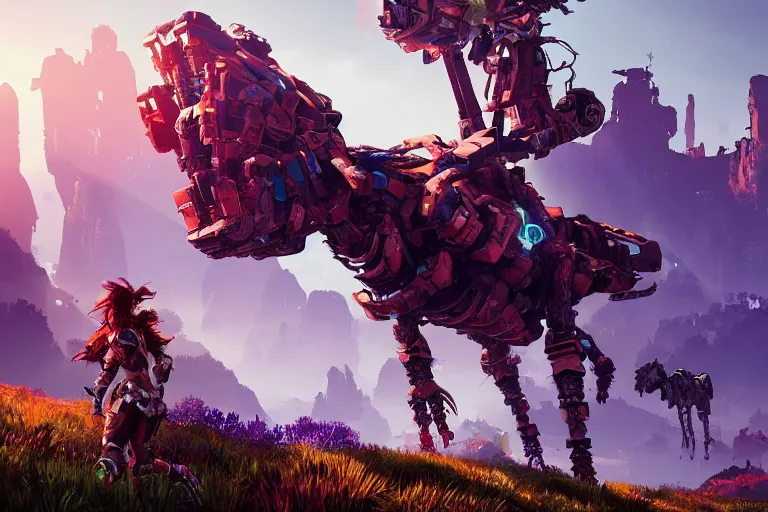 Image similar to grazer machine mecanical creature robot of horizon forbidden west horizon zero dawn bioluminiscence global illumination ray tracing hdr fanart arstation by ian pesty and alena aenami artworks in 4 k