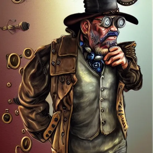 Prompt: old angry mechanic steampunk