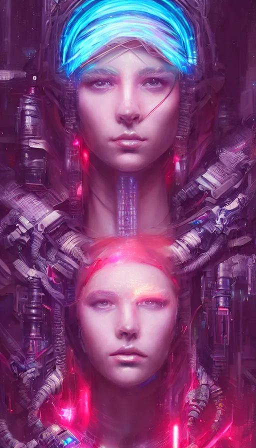 Image similar to I have no mouth and i want to scream, cyberpunk angry gorgeous druid, pixel sorting, neon, fibonacci, sweat drops, insane, intricate, highly detailed, digital painting, artstation, concept art, smooth, sharp focus, illustration, Unreal Engine 5, 8K, art by artgerm and greg rutkowski and alphonse mucha