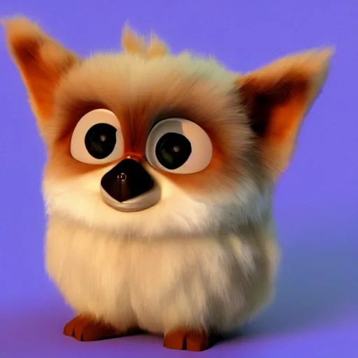 Image similar to a furby corgi, 3 d render, concept art