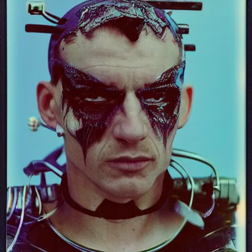 Prompt: an albanian cyborg in antarctica, 9 0 s polaroid, colored, by jamel shabbaz, robert mapplethorpe, davide sorrenti
