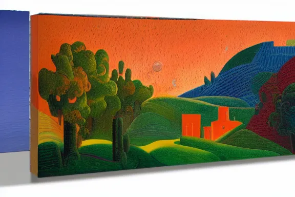 Prompt: a provencal ville on the surface of mars by asher brown durand, ansel adams and jean metzinger, oil on canva, color orange and color green