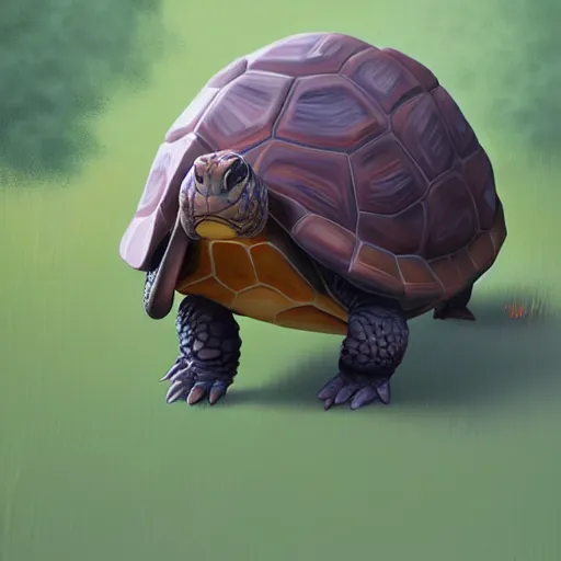 Prompt: Goro Fujita a portrait tortoise walking through the forest, painting by Goro Fujita, ArtStation