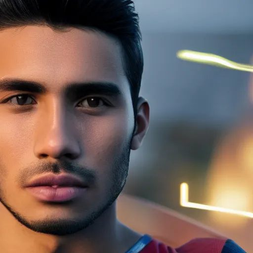 Image similar to portrait art of a good looking young Peruvian man with no facial hair, 8k ultra realistic, lens flare, atmosphere, glow, detailed,intricate, full of colour, cinematic lighting, trending on artstation, 4k, hyperrealistic, focused, extreme details,unreal engine 5, cinematic, masterpiece