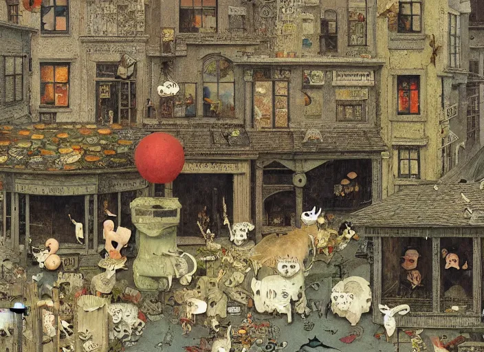 Prompt: petting zoo with small creatures by shaun tan, ornate, intricate, detailed, torn paper decollage, oil on canvas by edward hopper, ( by mattias adolfsson ),