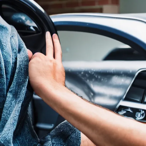 Prompt: holding a car with his hands