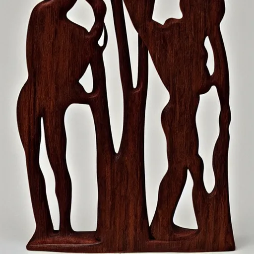 Prompt: a wood masterpiece symbolizing kissing