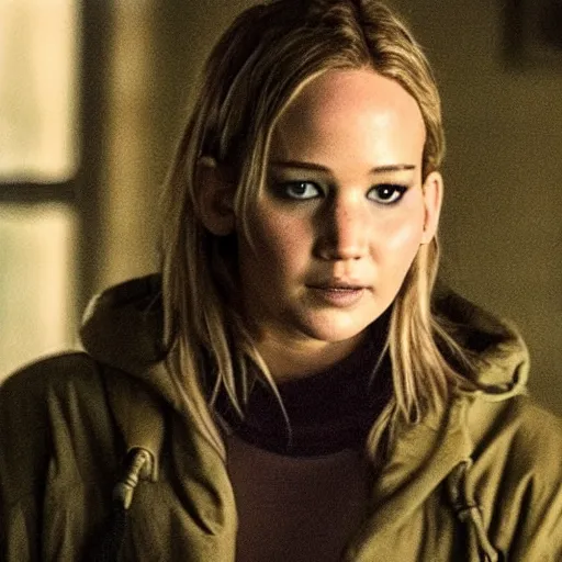 Prompt: still of Jennifer Lawrence as female Jesse Pinkman in remake of Breaking Bad (2029)