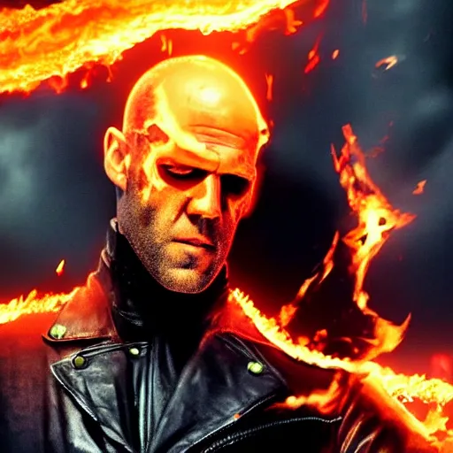 Image similar to Jason Statham as ghost rider 4K quality super realistic