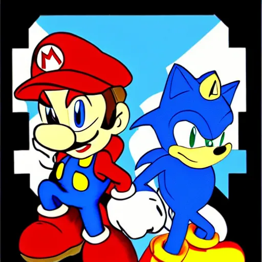 Image similar to 1940s disney film about super mario and sonic the hedgehog