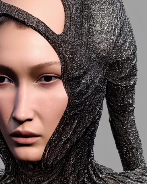 Image similar to a highly detailed metahuman 8 k close up render of bella hadid in iris van herpen dress made in unreal engine 4