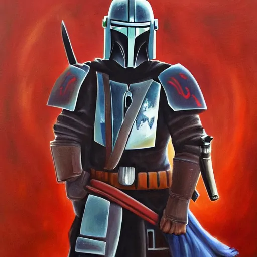 Prompt: samurai Mandalorian, oil on canvas, high quality