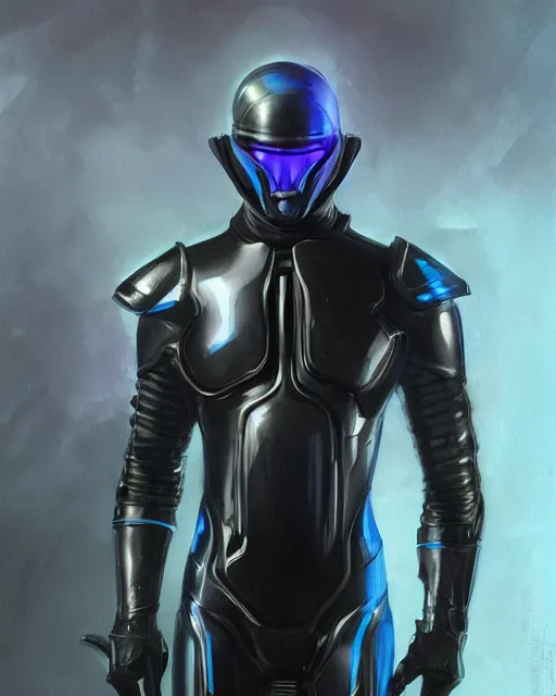 Prompt: character concept of iridescent sinewy smooth muscular male sleek glossy bluish black pearlescent scifi armor with smooth black featureless helmet, by greg rutkowski, mark brookes, jim burns, tom bagshaw, magali villeneuve, eve ventrue, trending on artstation