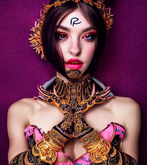 Image similar to symmetrical portrait, a beautiful female sorceress in dress, pretty, detailed and intricate, perfect body shape, perfect face, hypermaximalist, elegant, ornate, luxury, elite, cinematic lighting, canon eos r 3, 8 k, raw, unedited, symmetrical balance, in - frame, 3 d character, photorealistic