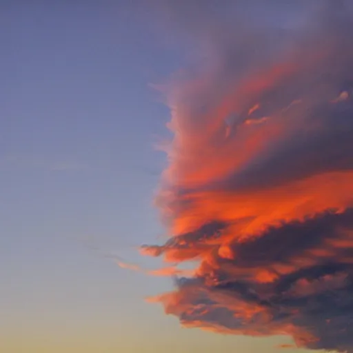 Image similar to sunset clouds that look like a screaming chucky doll