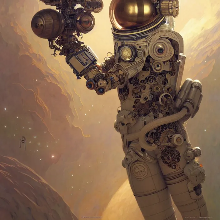 Image similar to organic cyborg Russian cosmonaut, diffuse lighting, fantasy, intricate, elegant, highly detailed, lifelike, photorealistic, digital painting, artstation, illustration, concept art, smooth, sharp focus, art by John Collier and Albert Aublet and Krenz Cushart and Artem Demura and Alphonse Mucha