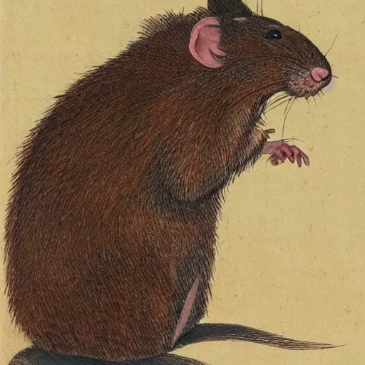 Image similar to a portrait of a human-rat hybrid with brown fur wearing a red kimono, cartoon