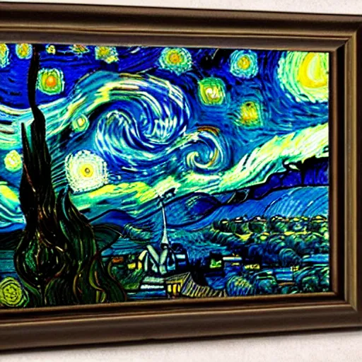 Image similar to a bottle on display filled by the sky painting by van gogh starry night, by van gogh