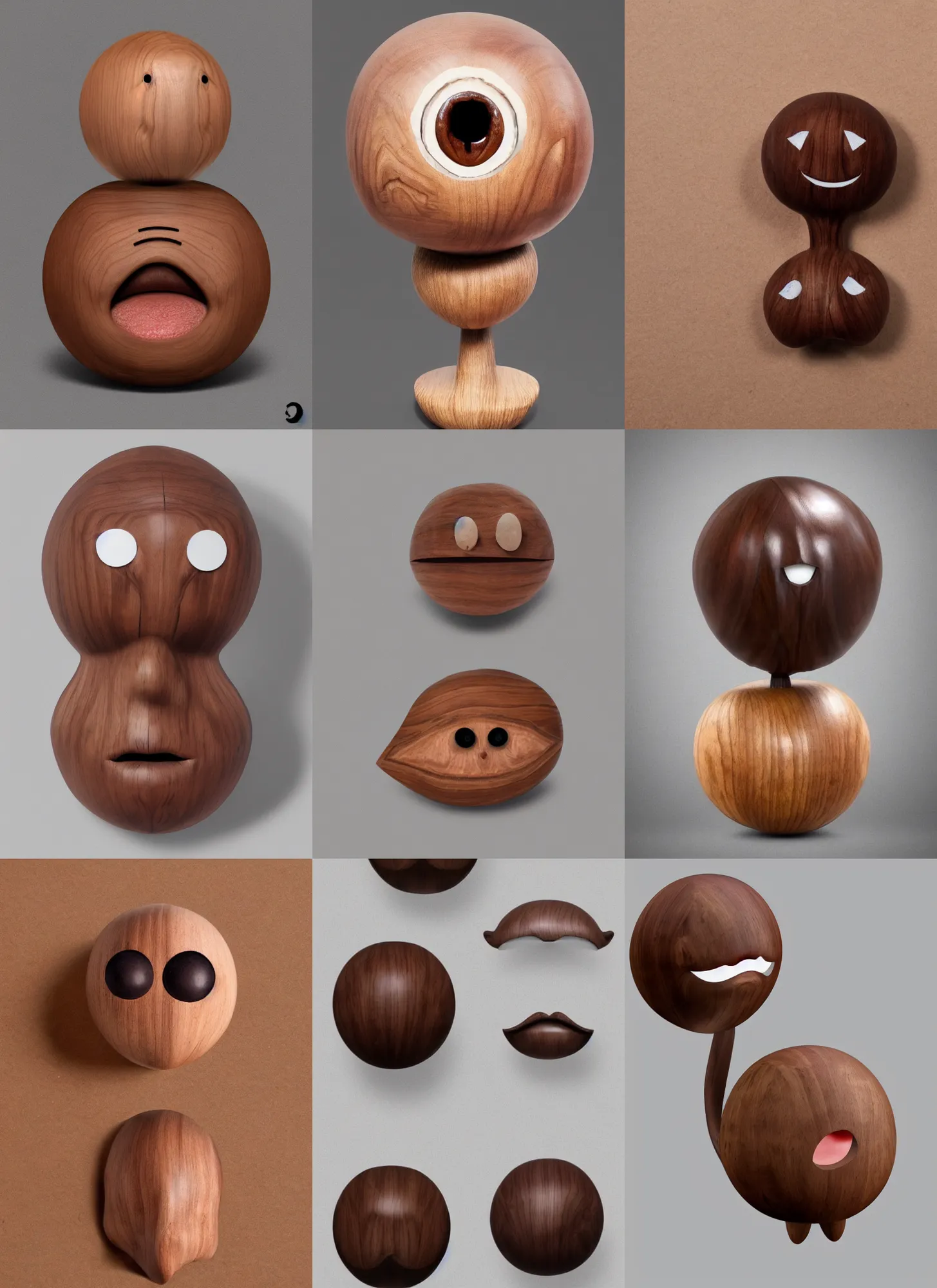 Prompt: a stern round large walnut with two stern eyes and a mouth without a nose, white background, artstation, pinterest, detailed product photo, 3 / 4 pose