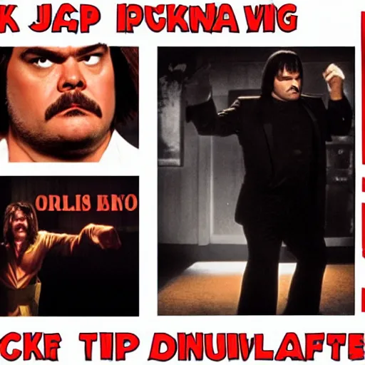 Image similar to jack black in pulp fiction, tarantino, dancing