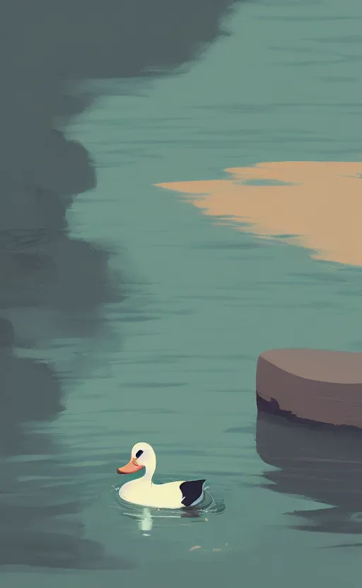 Image similar to a cute duck in a scenic river environment by Atey Ghailan