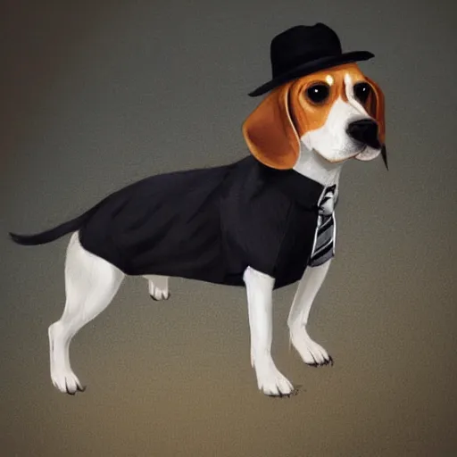 Image similar to a beagle wearing a business suit and fedora, greg rutkowski