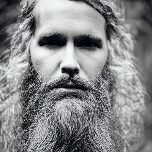 Prompt: bearded male druid gray face pointy ears with vines as hair wizards of the coast