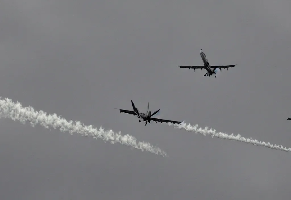 Prompt: plane and train crashing in the sky.