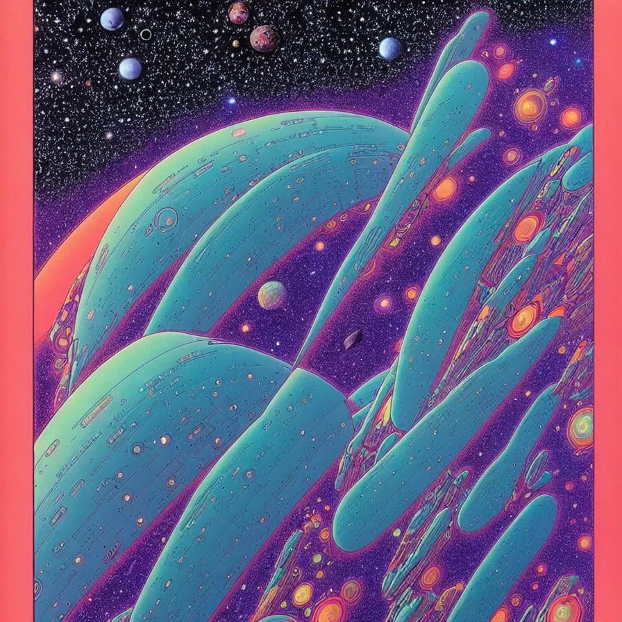 Prompt: ( ( ( ( beautiful edge of the galaxy, with decorative frame design ) ) ) ) by mœbius!!!!!!!!!!!!!!!!!!!!!!!!!!!, overdetailed art, colorful, artistic record jacket design