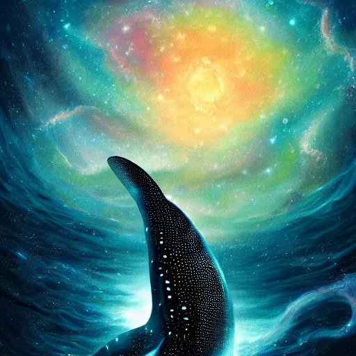 Prompt: i left the horizon curled and frozen still the tilting of the hourglass with all this time to kill, 4 k digital photo of a whale shark, swirling luminous gouache nebula background, bryan skerry, douglas hoffman, bob eggleton, ultra detailed, behance contest winner, sharp focus, official art, super cool!!!