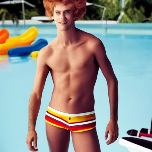 Image similar to ronald mcdonald models in swim trunks ; calvin klein ad