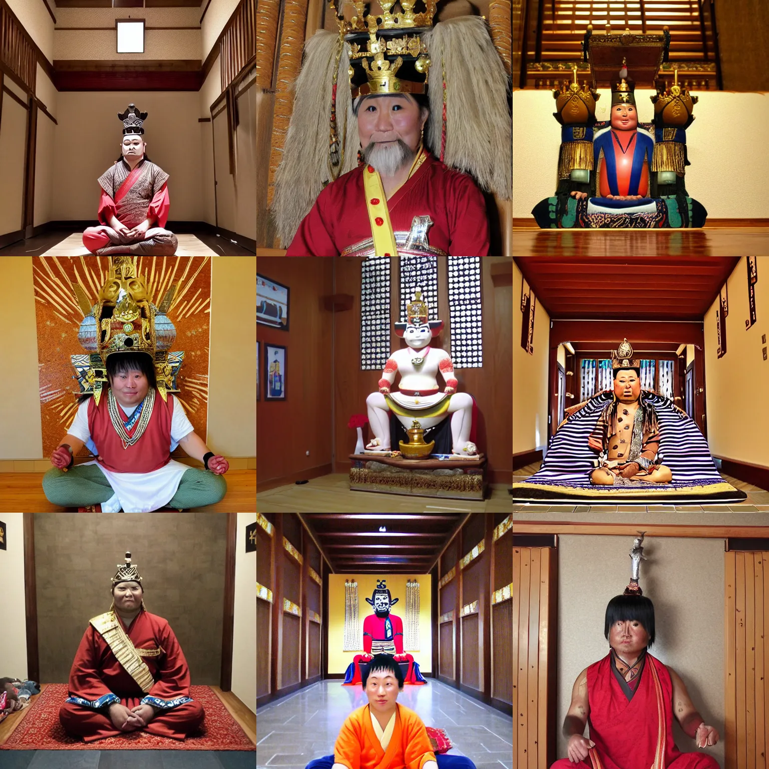 Prompt: king yama sits in the hall of yama