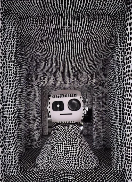 Prompt: a portrait photograph of a robot head designed by yayoi kusama, 3 5 mm, color film camera, dezeen, architecture