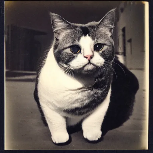 Image similar to extremely obese cat, polaroid photo,