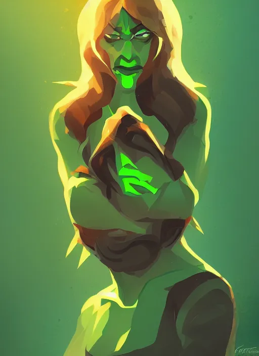 Image similar to green orc female, light green tone beautiful face by anton fadeev