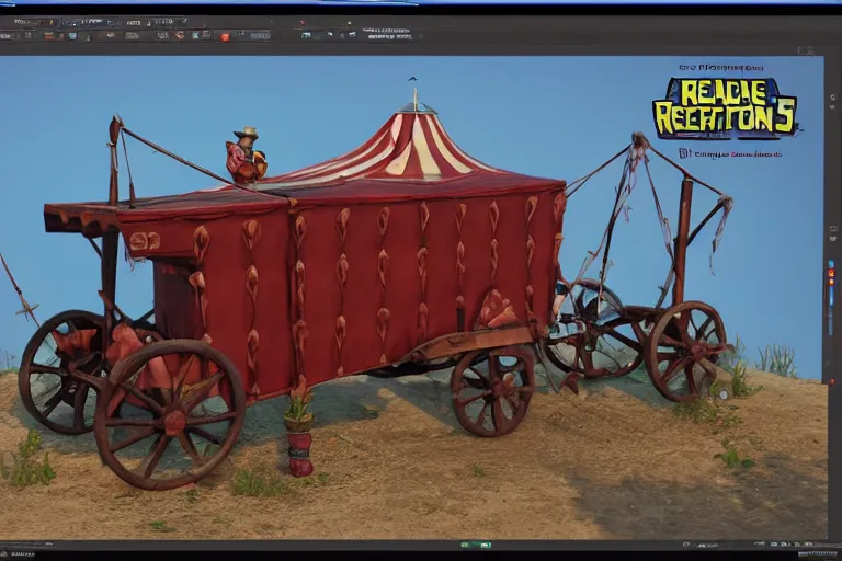 Image similar to 3d sculpt of a circus wagon, artstaton, League of Legends, red dead redemption2, digital illustration