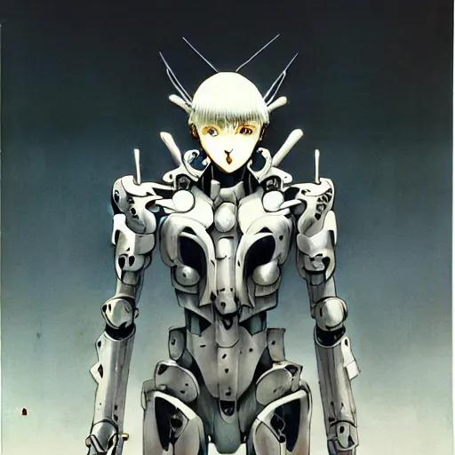 Image similar to prompt : photorealistic cinematic 3 d render of persona soft light painted by takato yamamoto, mecha attributes and armor, inspired by ghost in shell anime, smooth face feature, intricate oil painting, high detail, sharp high detail, manga and anime 1 9 8 0