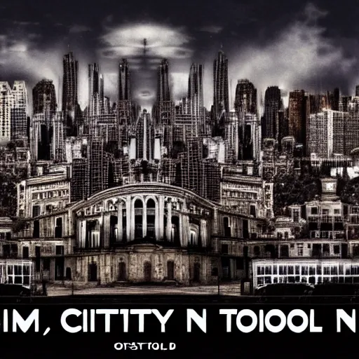 Image similar to film still of a city in the style of tool