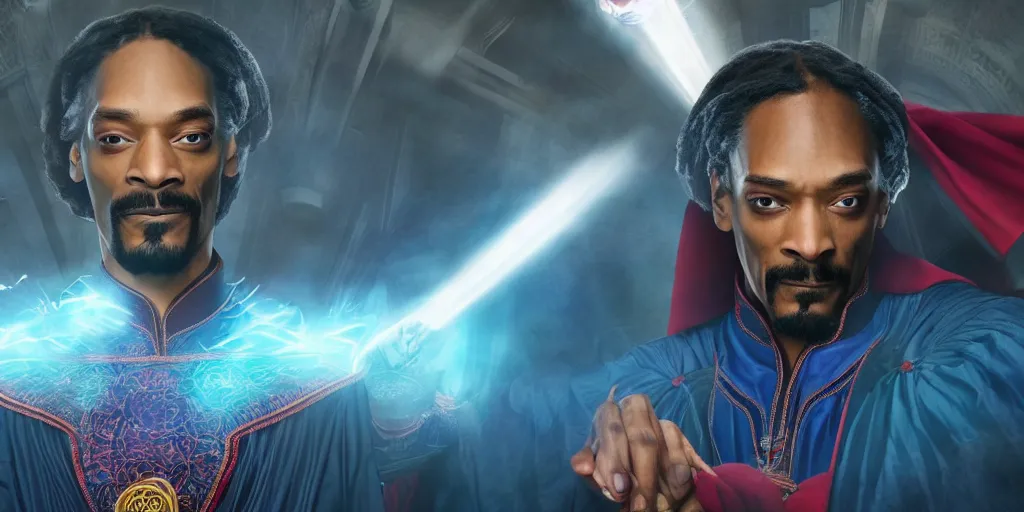 Image similar to snoop dogg doctor strange, refractions, highly detailed, environmental light, cinematic by francis tneh