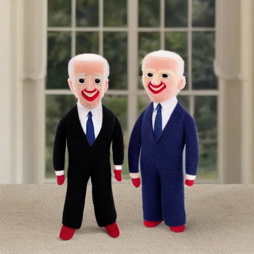 Prompt: Joe Biden wool toy puppet