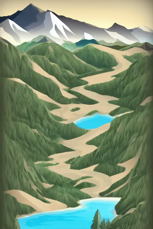 Prompt: mountaintop water flat illustration trending on artstation