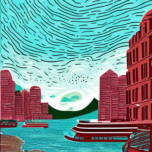 Image similar to a tsunami wave hits Hong Kong island, digital art