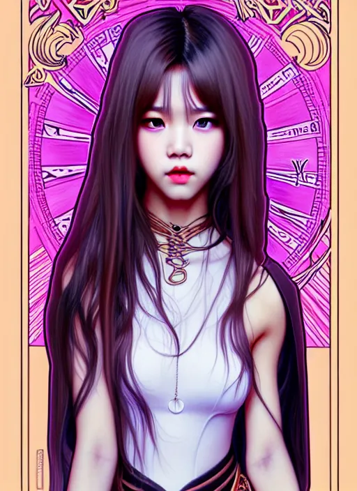 Image similar to lalisa manoban of blackpink, grim reaper costume, tarot card, highly detailed, digital painting, smooth, sharp focus, illustration, ultra realistic, 8 k, art by artgerm and alphonse mucha