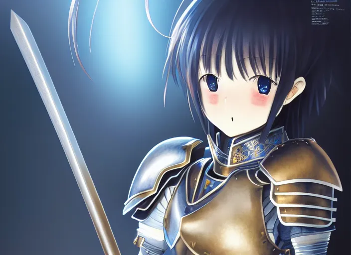 Image similar to anime girl in knights armor, Norihiro Yagi,omoide emanon, tsuruta kenji, murata range,kawaii, kyoto animation, manga,katsura masakazu, intricate, detailed, studio lighting, gradation,editorial illustration, matte print, Ilya Kuvshinov, concept art, digital,makoto shinkai,loish,