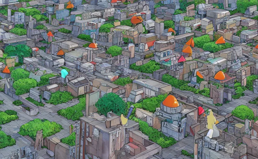 Image similar to a realistic cell - shaded studio ghibli concept art from paprika ( 2 0 0 6 ) of an overpopulated construction site city filled with living cars with faces and eyes, portal, hd, 4 k, hq