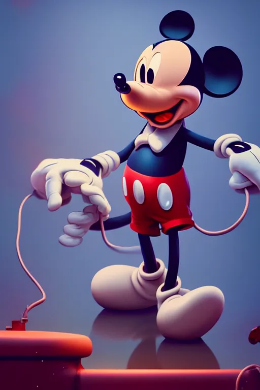 Prompt: many mechanics scientists working and repairing mickey mouse bloody head, made by beeple, greg rutkowski, unreal engine, octane render, highly detailed 4 k art, smooth, sharp focus, cinematic lighting, volumetric lighting, artstation,